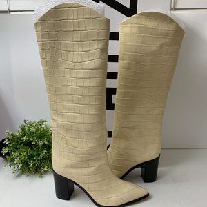 Schutz Analeah Pointed Toe Knee High Boot Sz 8B in Egg Shell Nubuck Leather $238